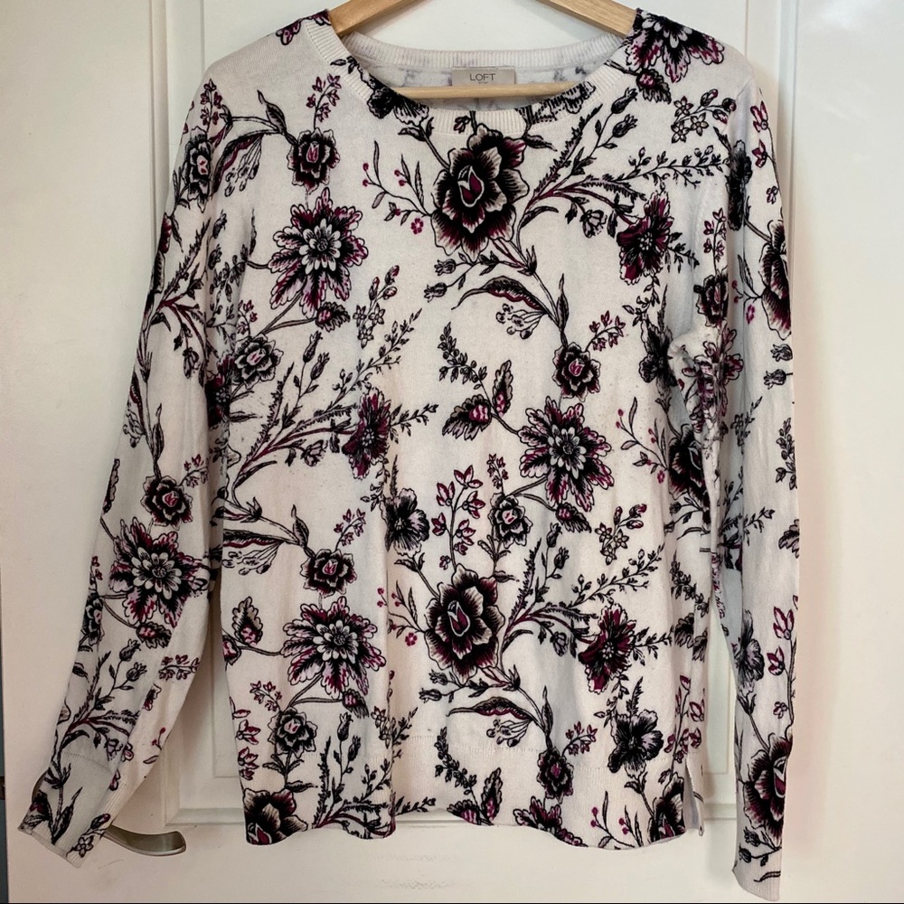 LOFT Casual Floral Sweater 100% Cotton Size L